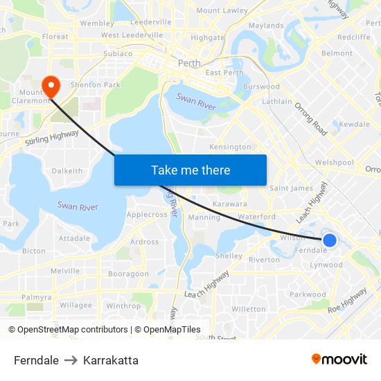 Ferndale to Karrakatta map