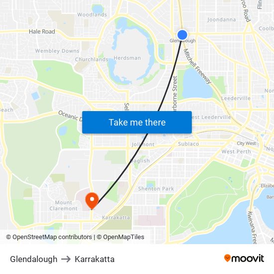 Glendalough to Karrakatta map