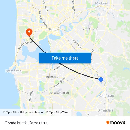 Gosnells to Karrakatta map