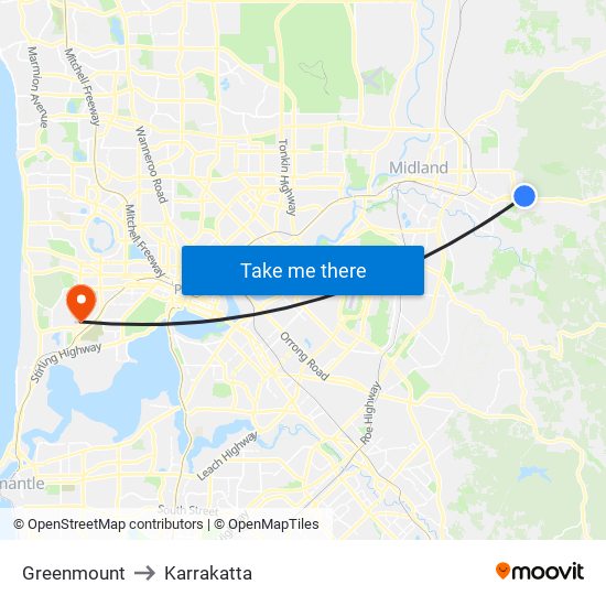 Greenmount to Karrakatta map