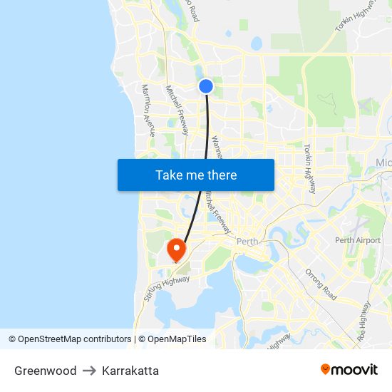 Greenwood to Karrakatta map