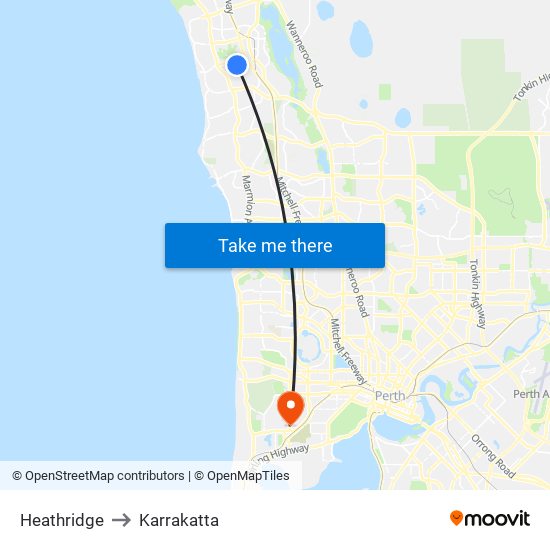 Heathridge to Karrakatta map