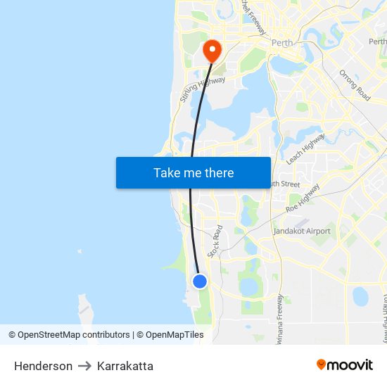 Henderson to Karrakatta map