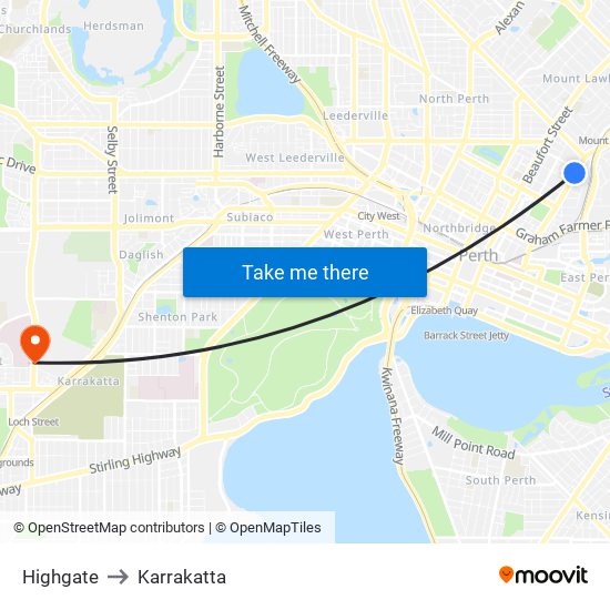 Highgate to Karrakatta map