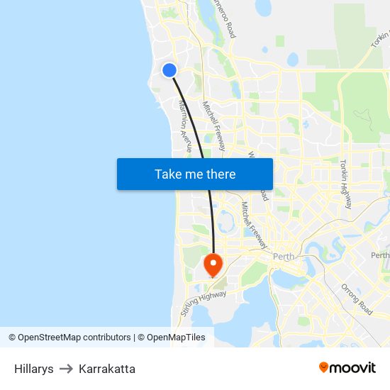 Hillarys to Karrakatta map