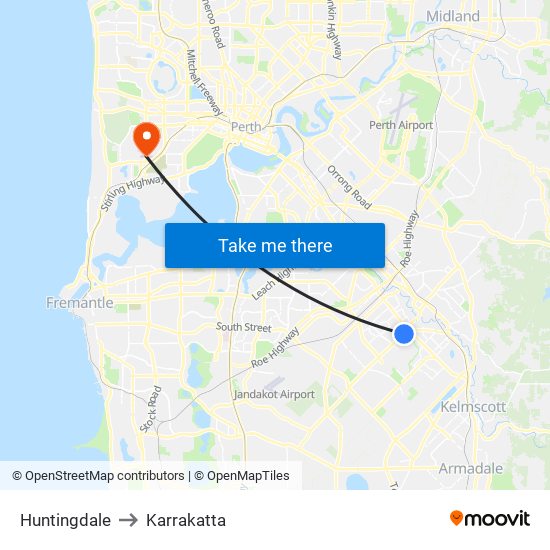 Huntingdale to Karrakatta map