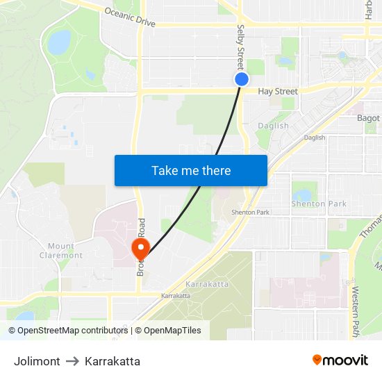 Jolimont to Karrakatta map