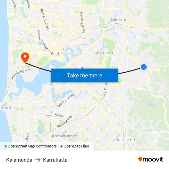 Kalamunda to Karrakatta map