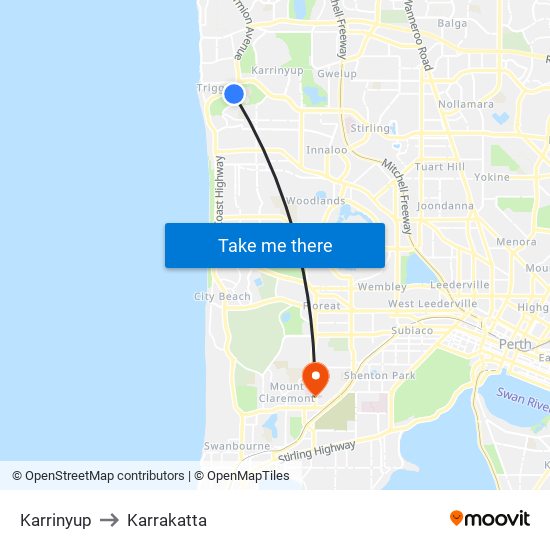 Karrinyup to Karrakatta map