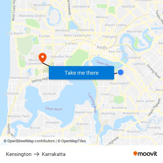 Kensington to Karrakatta map