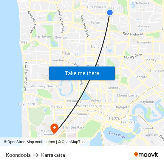 Koondoola to Karrakatta map