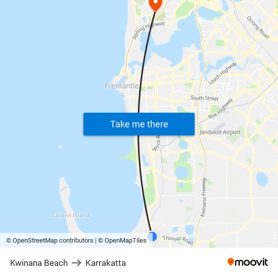 Kwinana Beach to Karrakatta map