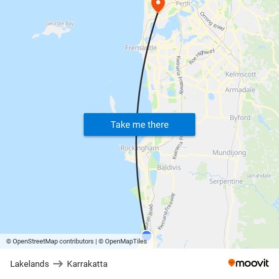 Lakelands to Karrakatta map