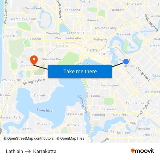 Lathlain to Karrakatta map