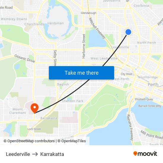 Leederville to Karrakatta map