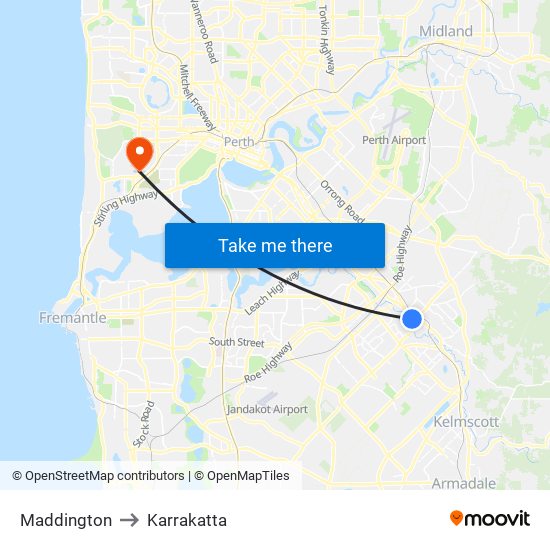 Maddington to Karrakatta map