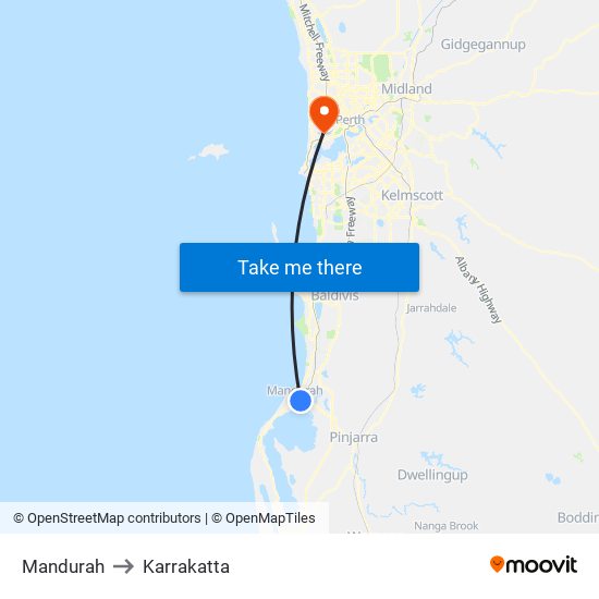 Mandurah to Karrakatta map