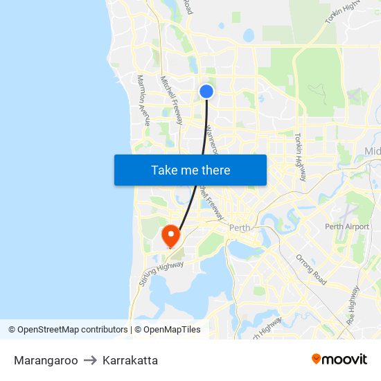 Marangaroo to Karrakatta map