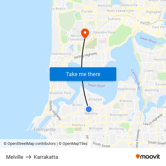 Melville to Karrakatta map