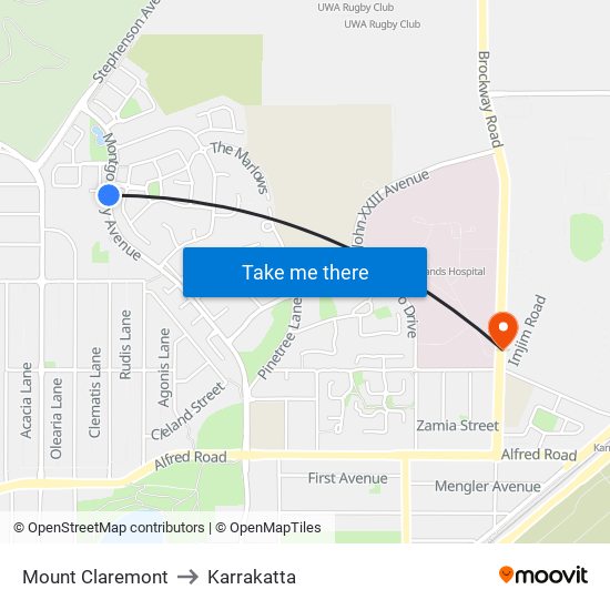 Mount Claremont to Karrakatta map