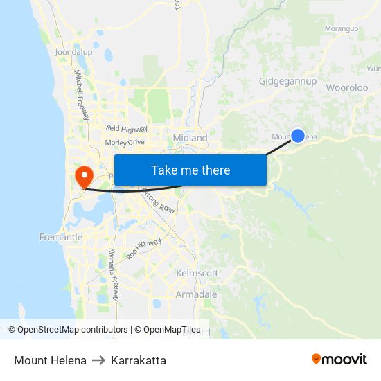 Mount Helena to Karrakatta map