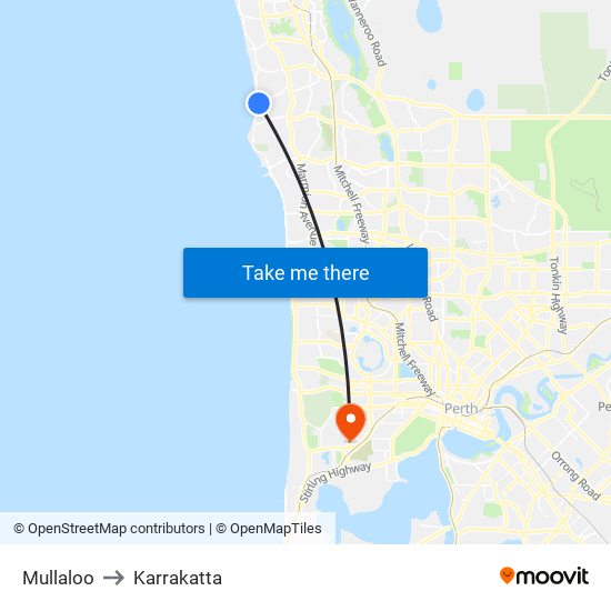 Mullaloo to Karrakatta map