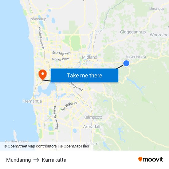 Mundaring to Karrakatta map