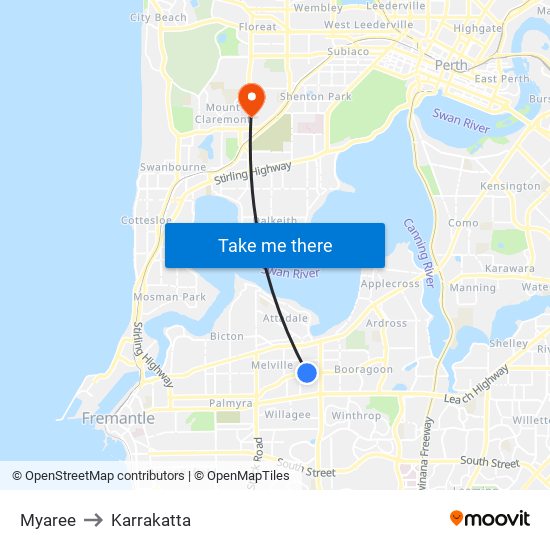 Myaree to Karrakatta map