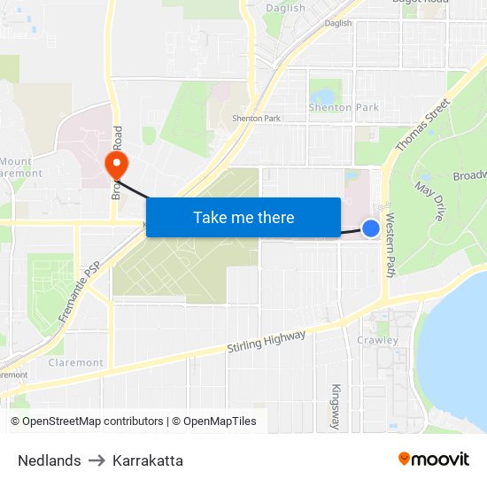 Nedlands to Karrakatta map