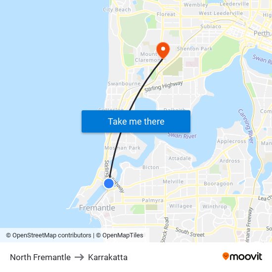 North Fremantle to Karrakatta map