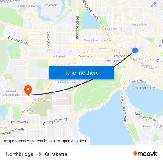 Northbridge to Karrakatta map