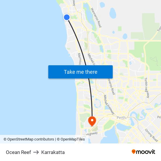 Ocean Reef to Karrakatta map