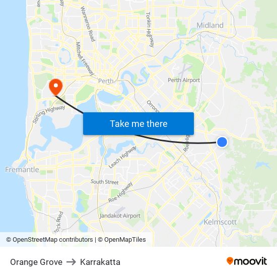 Orange Grove to Karrakatta map