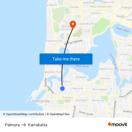 Palmyra to Karrakatta map