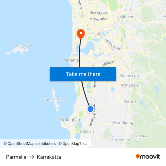 Parmelia to Karrakatta map