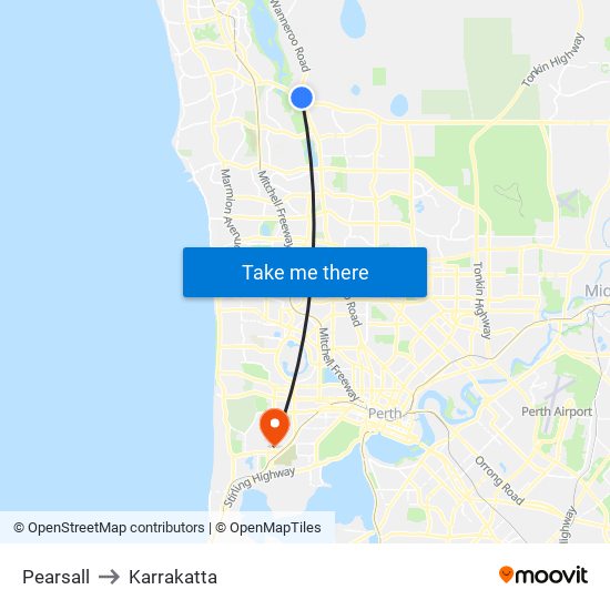 Pearsall to Karrakatta map