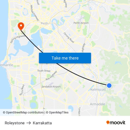 Roleystone to Karrakatta map