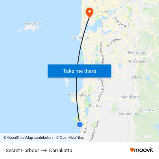 Secret Harbour to Karrakatta map