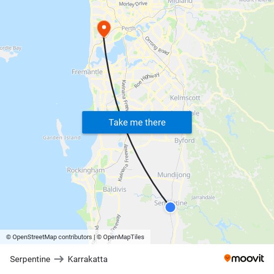 Serpentine to Karrakatta map