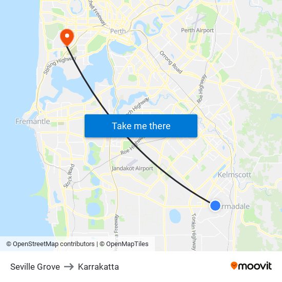 Seville Grove to Karrakatta map