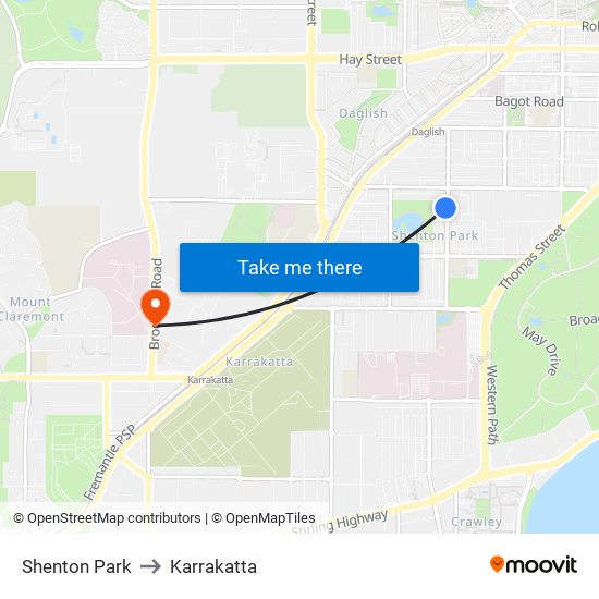 Shenton Park to Karrakatta map