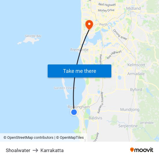 Shoalwater to Karrakatta map