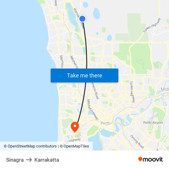 Sinagra to Karrakatta map