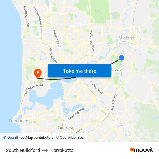 South Guildford to Karrakatta map