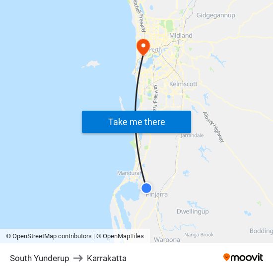 South Yunderup to Karrakatta map