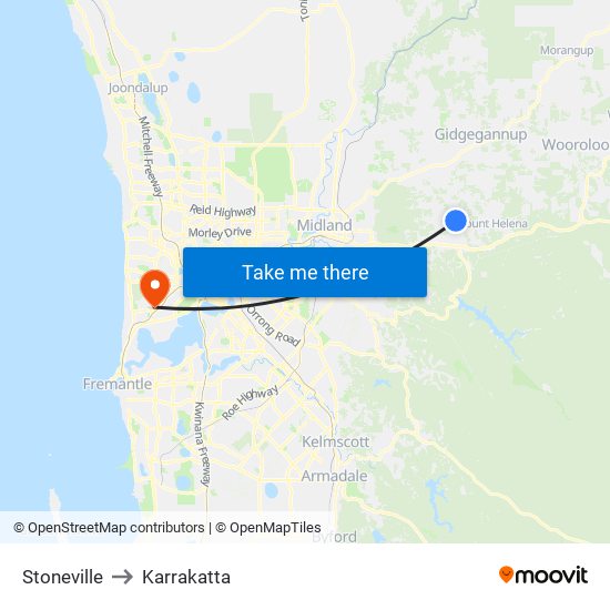 Stoneville to Karrakatta map