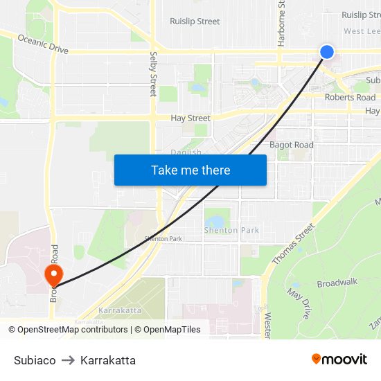 Subiaco to Karrakatta map