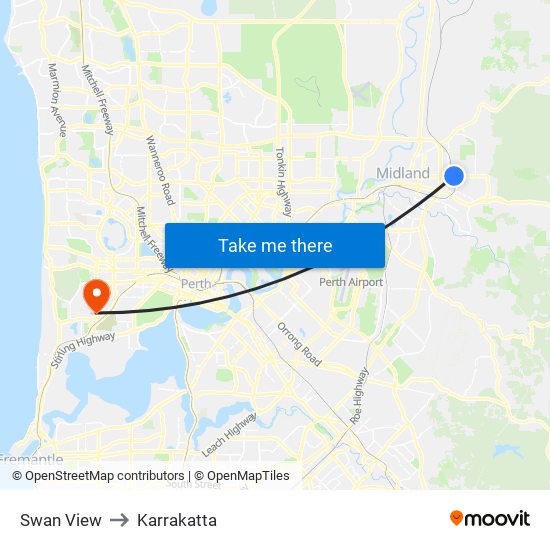 Swan View to Karrakatta map