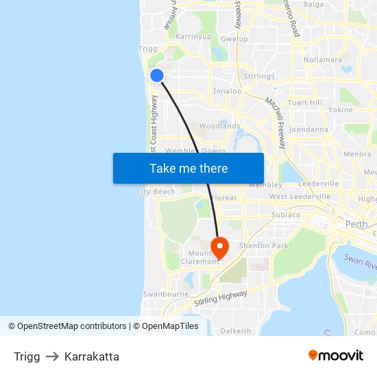 Trigg to Karrakatta map