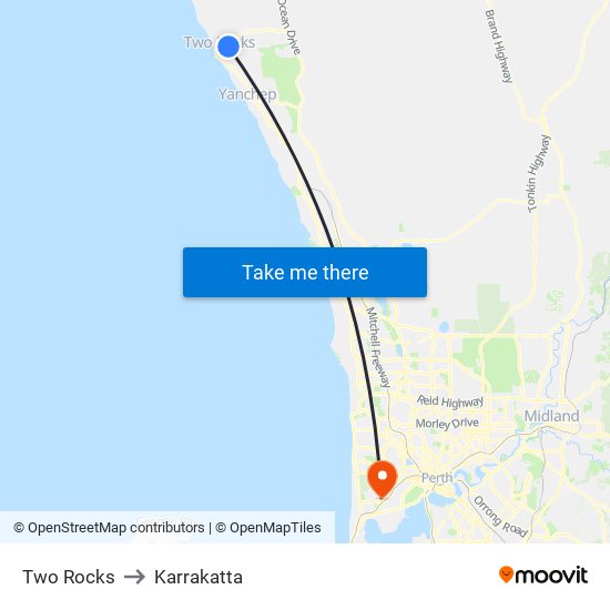 Two Rocks to Karrakatta map